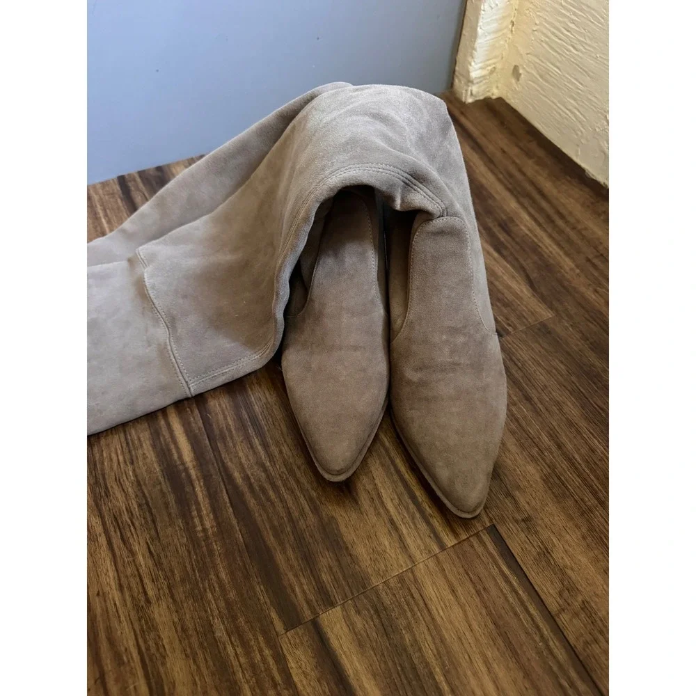 Stuart Weitzman Tieland Over The Knee Suede Taupe Gray Heel Pointed Toe Size 6